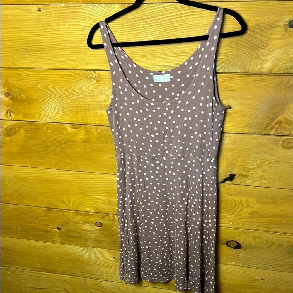 Maurices 24/7 Polka Dot A Line Dress Brown White Women's M Sleeveless Scoop Neck